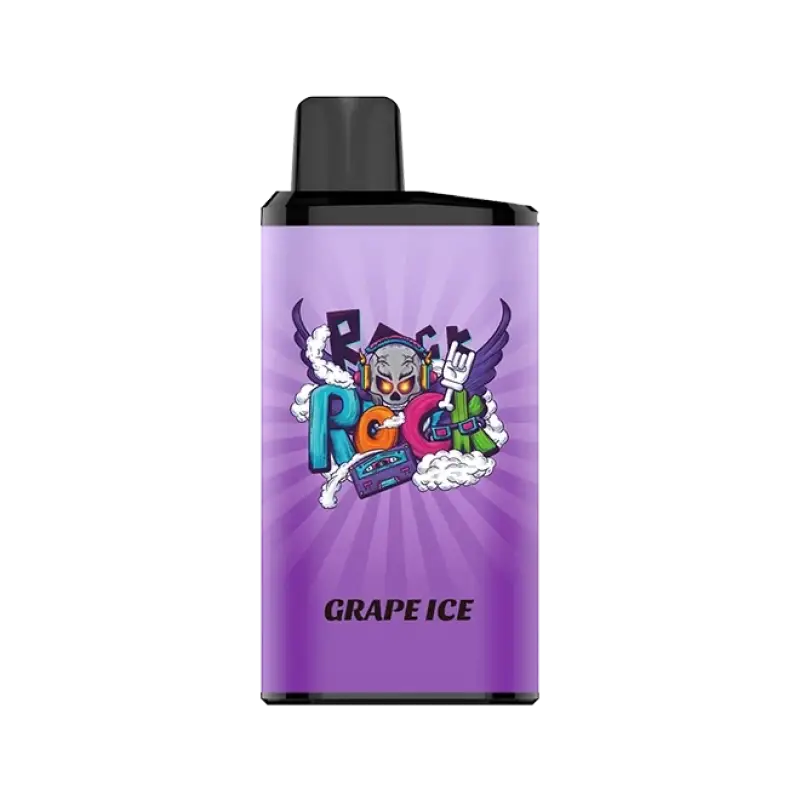 Purple iget bar pro vape pen with black cap and colorful skull graphic featuring headphones in pro grape ice flavor