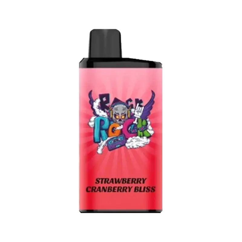 Pink rectangular iget bar pro vape cartridge with black cap and skull graphic labeled strawberry cranberry bliss flavor