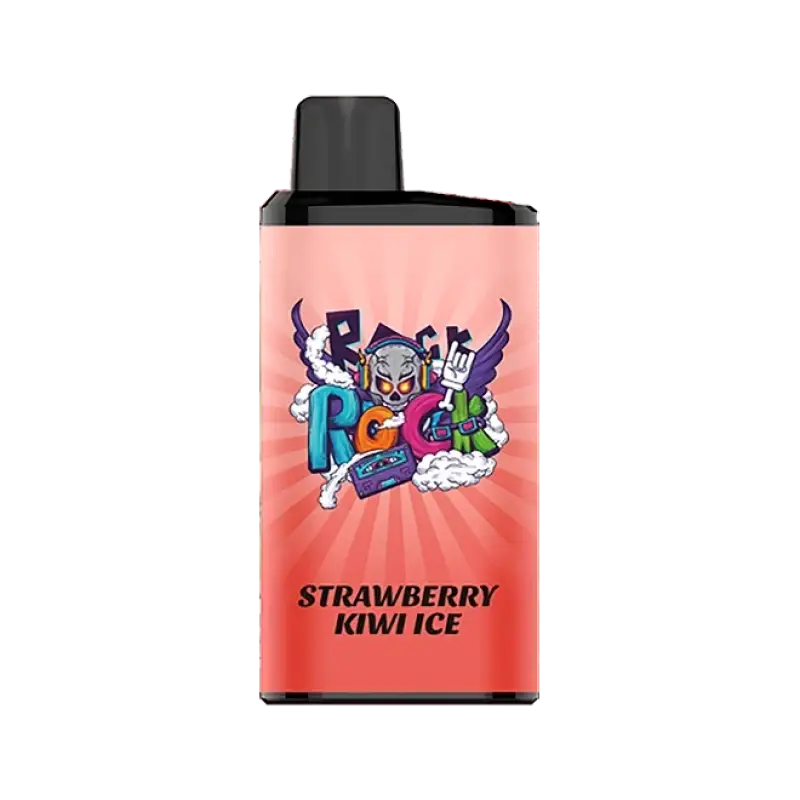 A vibrant pink iget bar pro vape pod with black cap and colorful cartoon graphics labeled strawberry kiwi ice
