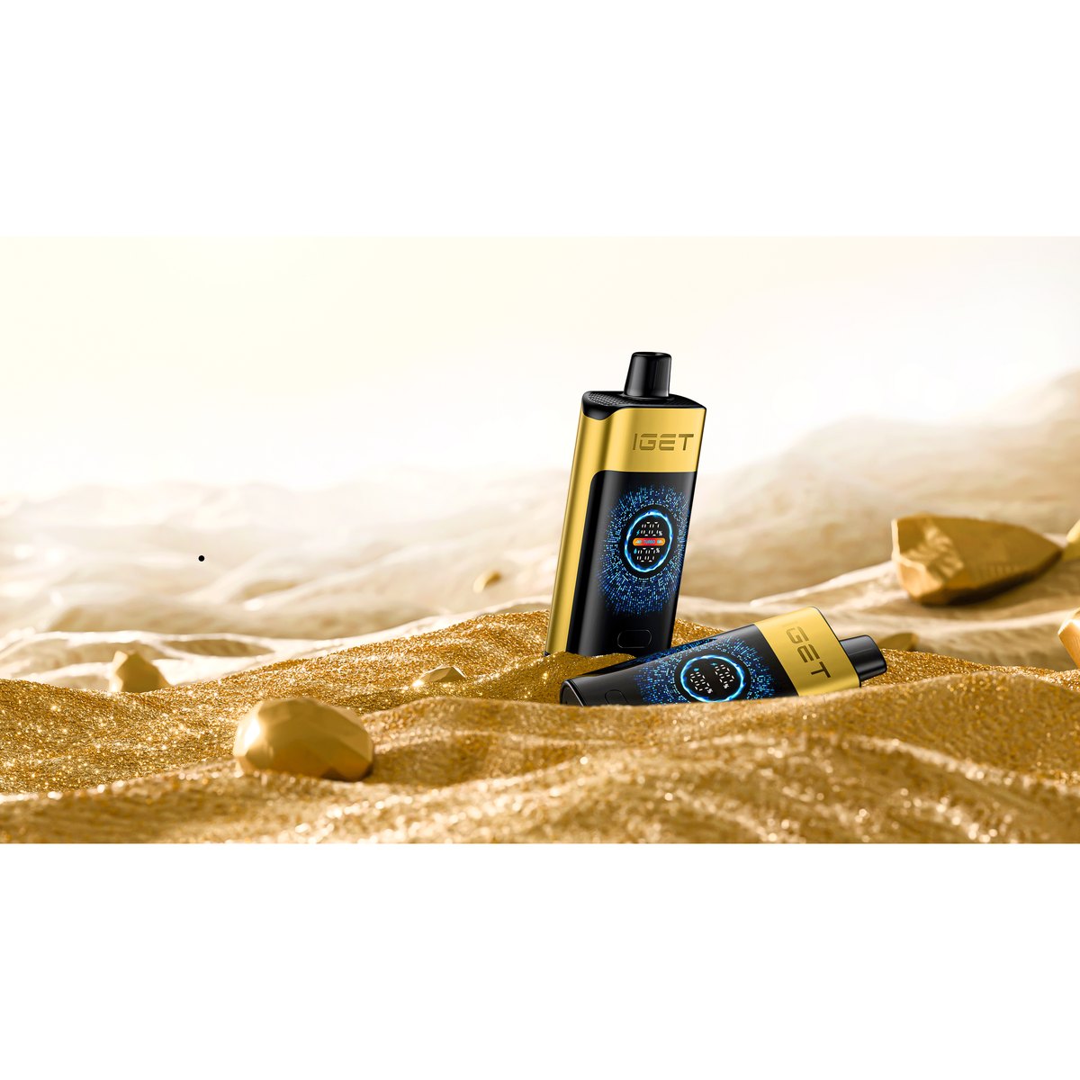 IGET Falcon gold disposable vape with curved colour screen