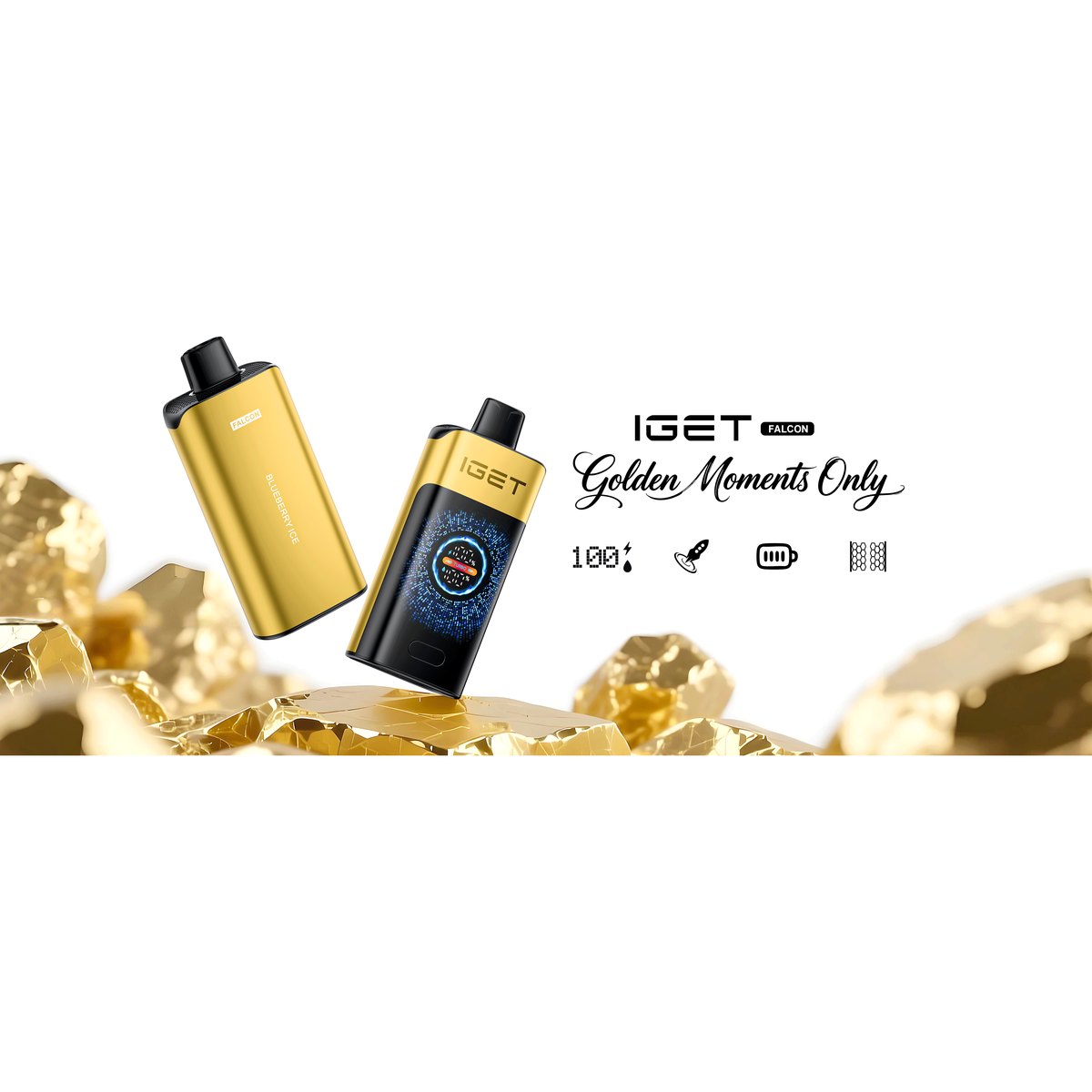 IGET Falcon in gold finish showing the Turbo mode display