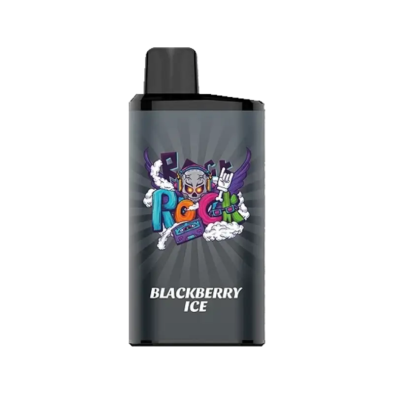 Iget bar pro blackberry ice vape pen with sleek black body and vibrant skull graphic featuring purple wings and rock text
