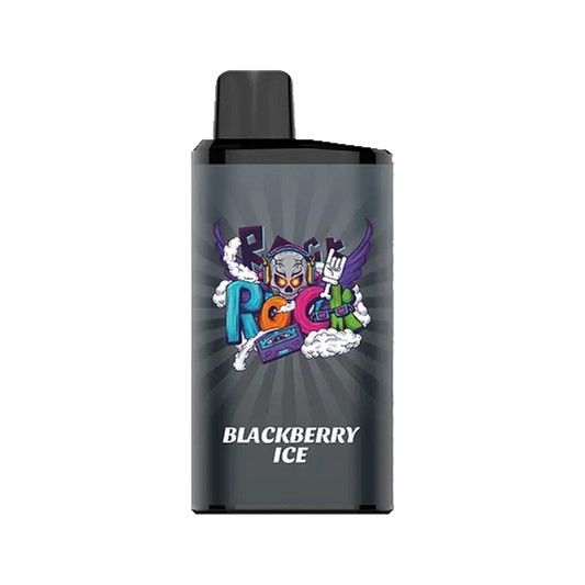 Iget bar pro blackberry ice vape pen with sleek black body and vibrant skull graphic featuring purple wings and rock text