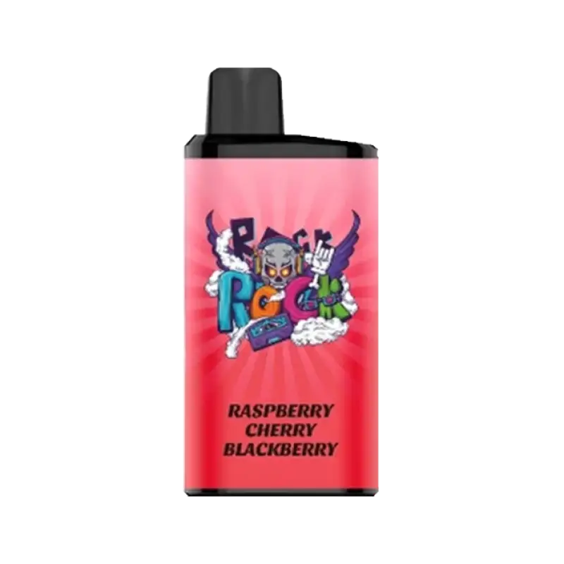 Pink rectangular iget bar pro vape cartridge with black cap featuring colorful cartoon skull labeled raspberry cherry blackberry