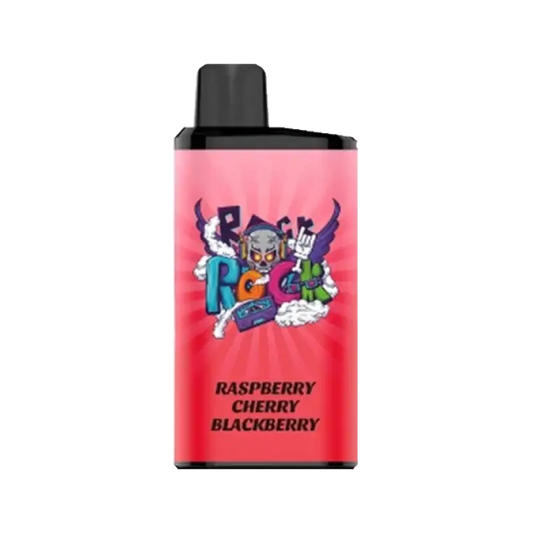 Pink rectangular iget bar pro vape cartridge with black cap featuring colorful cartoon skull labeled raspberry cherry blackberry