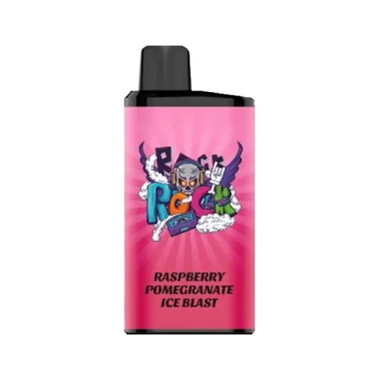 Pink cylindrical vape cartridge with black cap and colorful skull graphic labeled raspberry pomegranate ice blast for IGET Bar Pro Raspberry Pomegranate Ice Blast