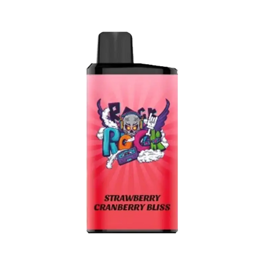 Pink rectangular iget bar pro vape cartridge with black cap and skull graphic labeled strawberry cranberry bliss flavor