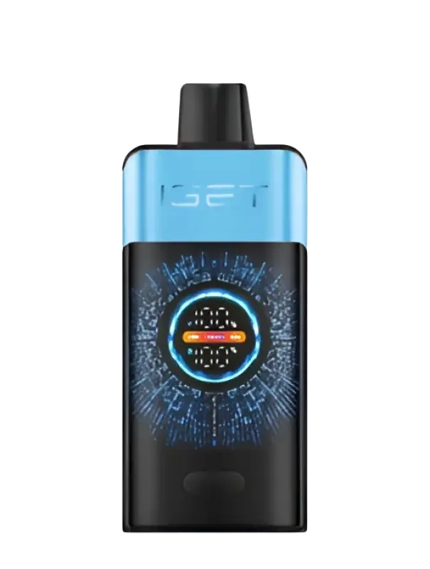 Blue and black iget vape pen with glowing digital display from the iget pro blue monster series