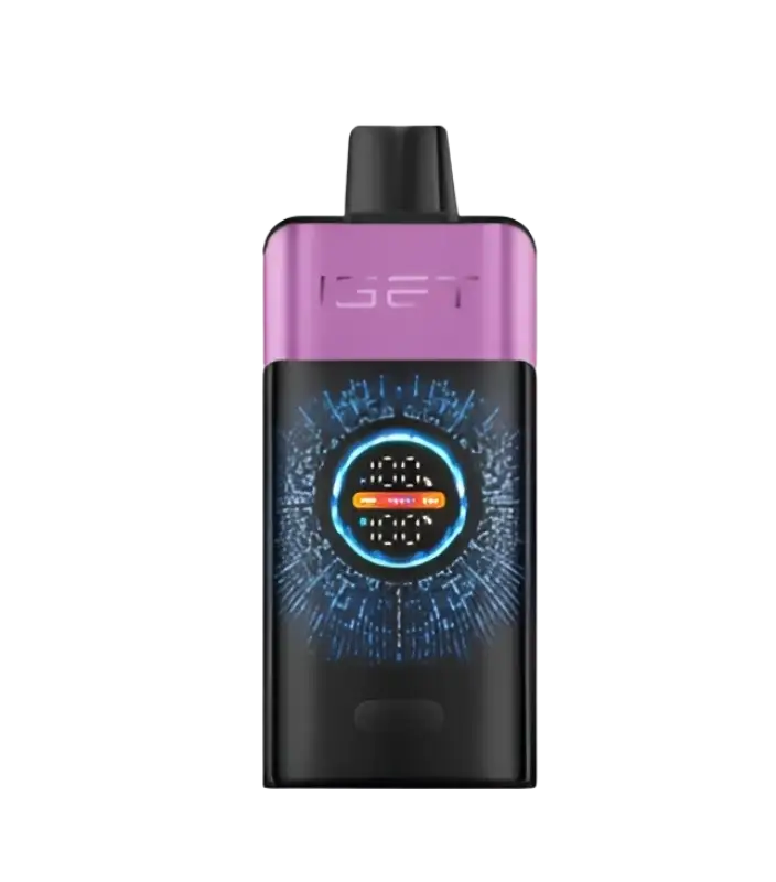 Purple and black iget pro vape pen with glowing digital display for chups grape flavor use in iget vapes lineup